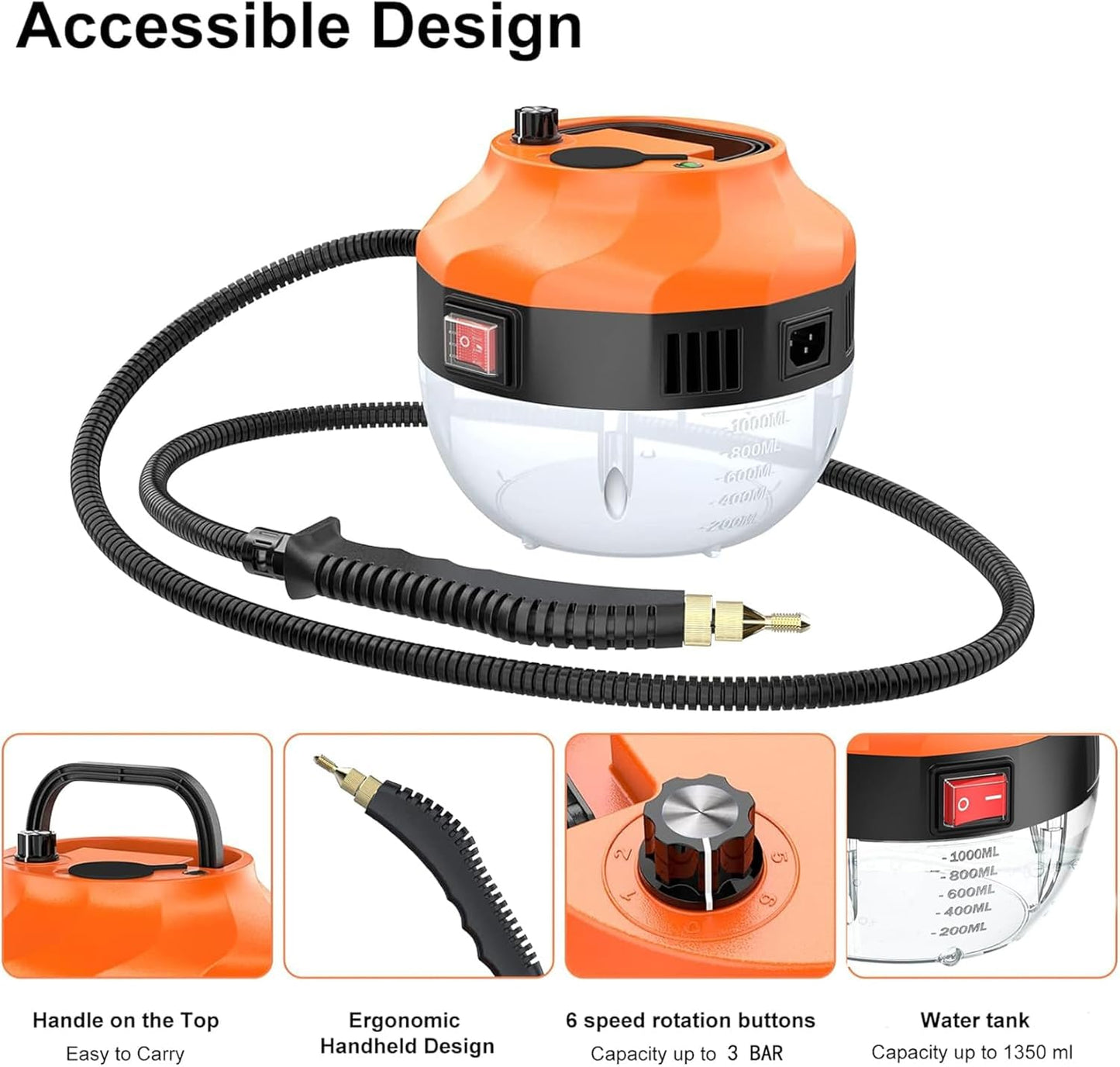 Handheld Steam Cleaner,2500W Steam Cleaner, High Pressure Steamer for Cleaning, Handheld Portable Steam Cleaners for Home, Steamer for Car,Upholstery, Kitchen, Bathroom, Grout and Tile