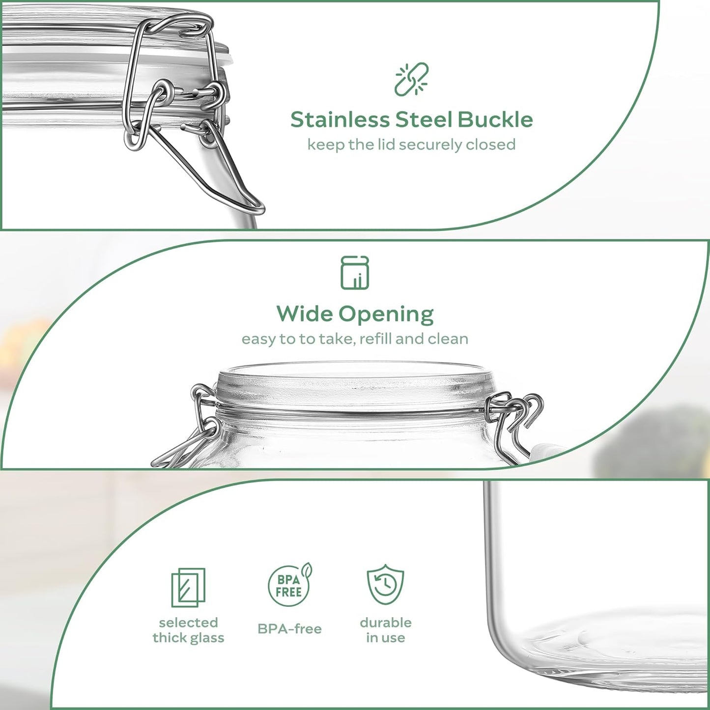 Glass Food Storage Jars with Airtight Lids 13 oz Square 4 Pack Kitchen Storage Containers Small Cabinet Canisters Sealed Pot Canning for Pasta, Cereal, Coffee, Beans, Spice