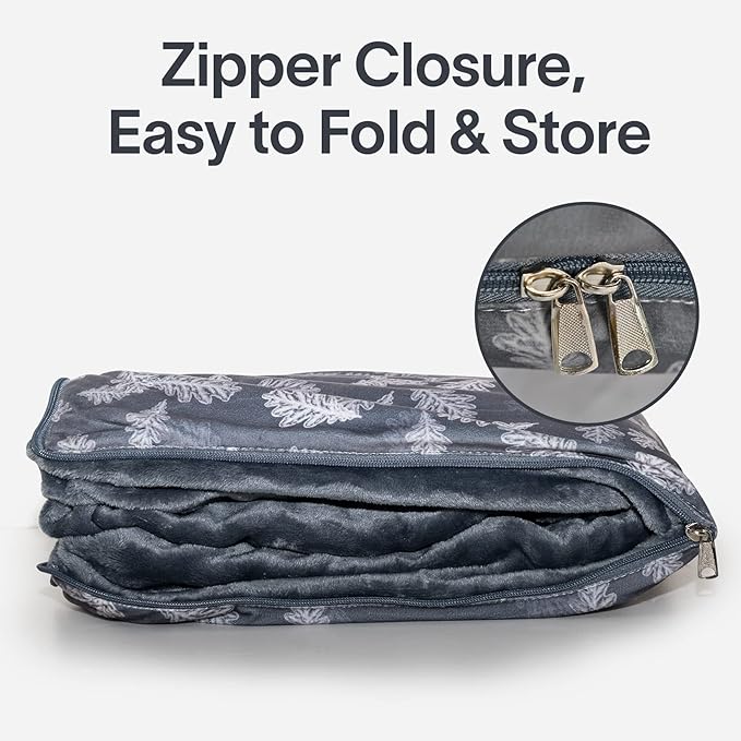 EighteenTek Blanket 2-in-1 Pillow and Blanket Combo Set Compact Soft Warm Fleece Charcoal 63" Lx47 W