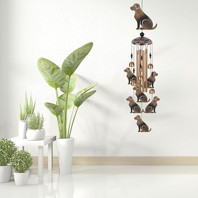 Bronze Dogs Wind Chimes Decor, Mobile Wind Catcher, Retro Wind Bells, Blessing Wind Chime, Memorial Windchimes for Home, Balcony, Yard, Room, Xmas, Party, Indoor, Garden Decoration, Gifts for Mom
