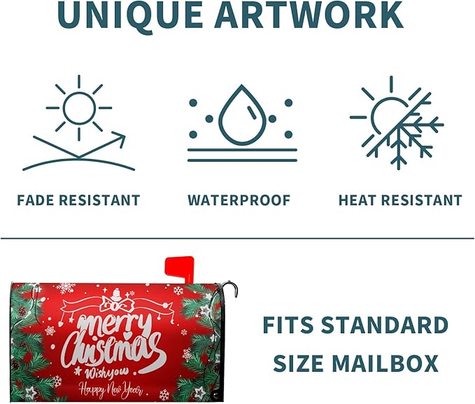 Merry Christmas Mailbox Cover Winter Snowflake Xmas Poinsettia Magnetic Letter Post Box Covers Standard Size 25.5x21 in Decorative for Home Garden Yard