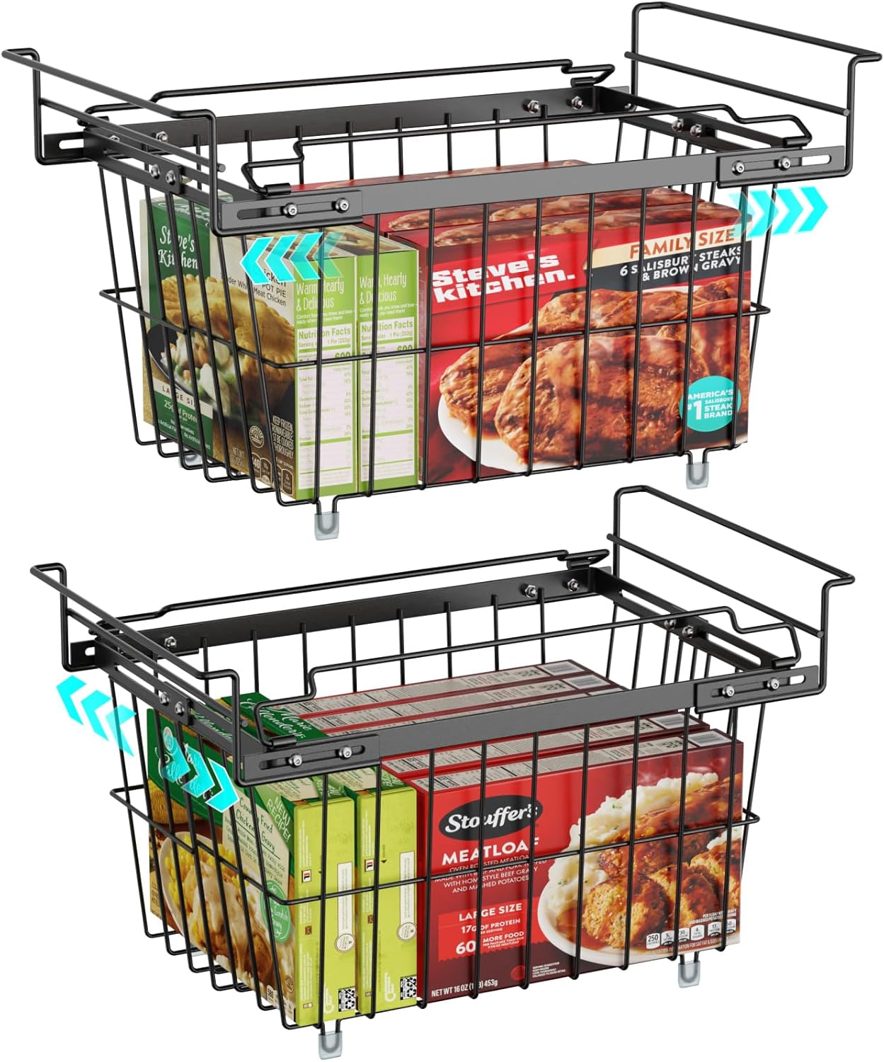 iSPECLE Freezer Organizer Bins - 2 Pcs Hanging Baskets for Deep Freezer, Adjustable Wider & Deeper Chest Freezer Organizer Bins for 5 to 9 Cu Ft, Extra Large & Easy Organize, Black