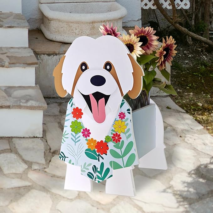 Shih Tzu Planter, Pet Shape Garden Pots Plant Pots for Indoor/Outdoor Gardens Decoration, Funny, Surprise Gifts/Souvenirs for Pet Lovers (Hawaiian-Style Shih Tzu)