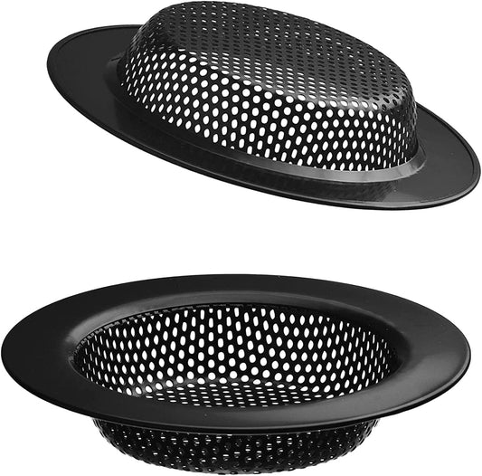 2 Pcs Black Stainless Steel Mesh Sink Drain Strainer, 3.54" Top/2.16" Kitchen Filter Trap Basket,Large Food Catch for Bathroom Bathtub Wash basin Floor drain balcony RV Drain Hole Electroplated Coatin
