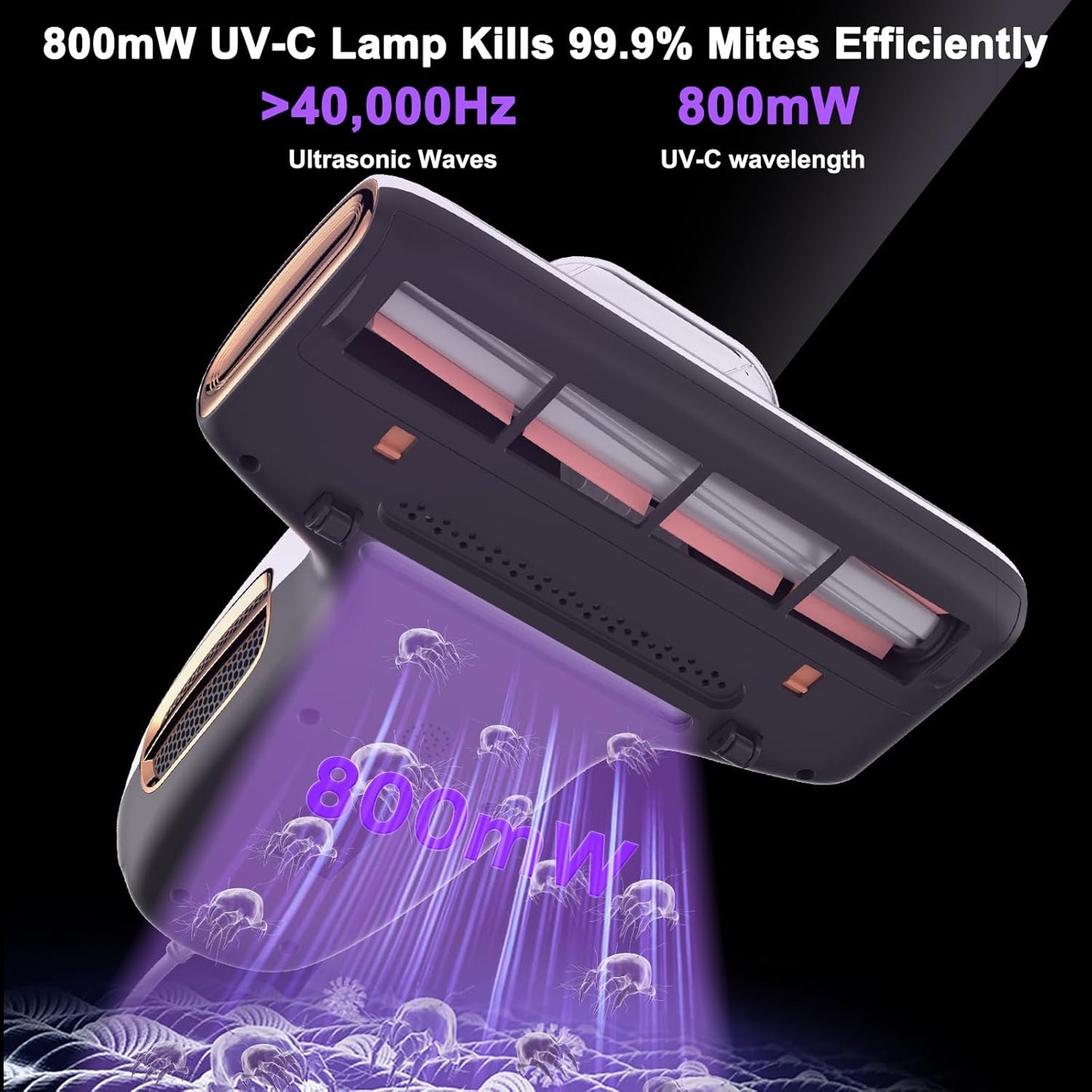 JIGOO T600 Bed Vacuum Cleaner with UV-C Light, 15Kpa Suction 700W Powerful Double Cup Handheld Vacuums, Mattress Vacuum Cleaner with Smart Dust Sensor, Ultrasonic & Heating Tech, HEPA Filter - Corded