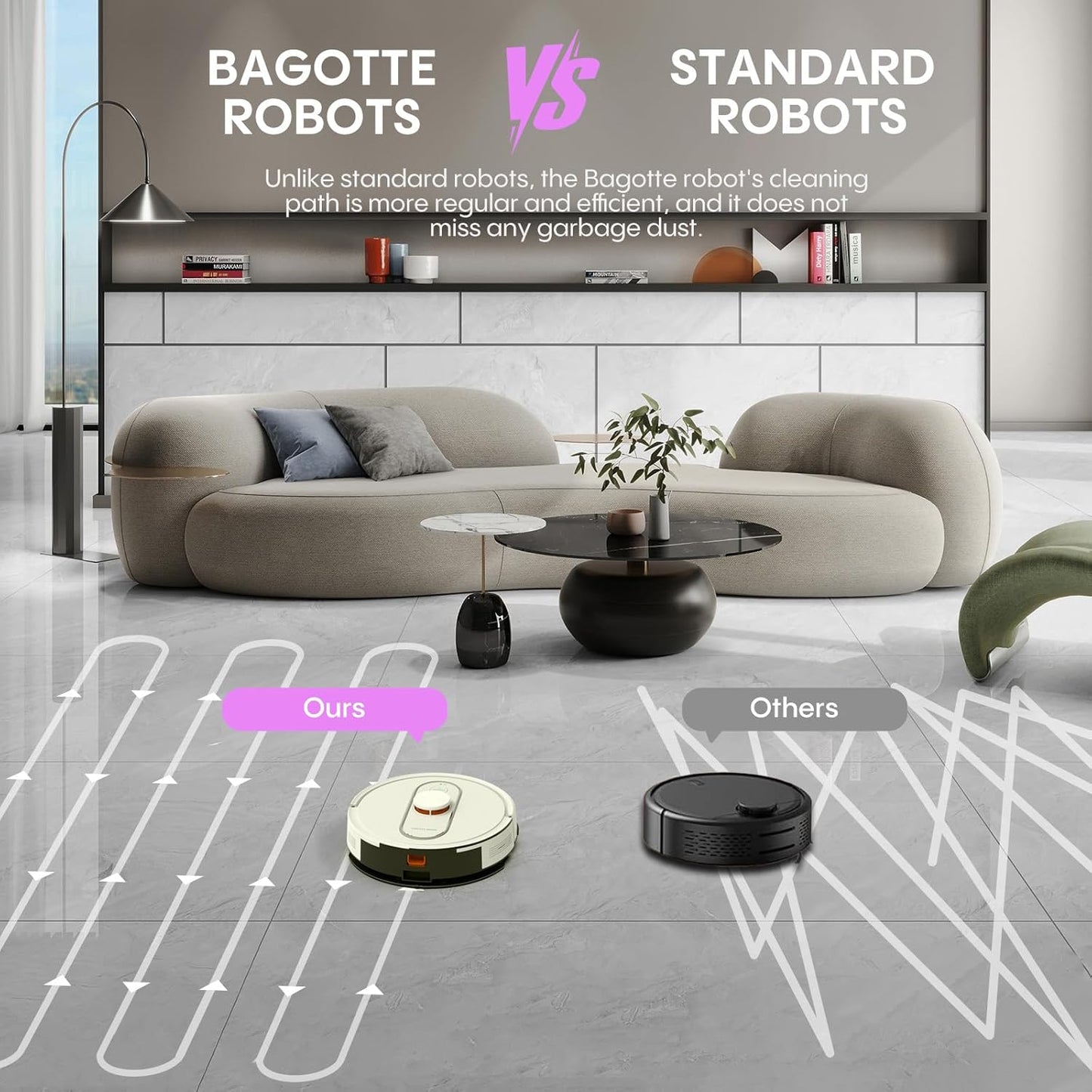 Bagotte Robot Vacuum and Mop, 5000Pa Robotic Vacuums,Self Emptying Station for 60 Days,LiDAR Navigation, No-Go Zones,Wi-Fi/App/Alexa Control, for Carpet, Hard Floors and Carpets