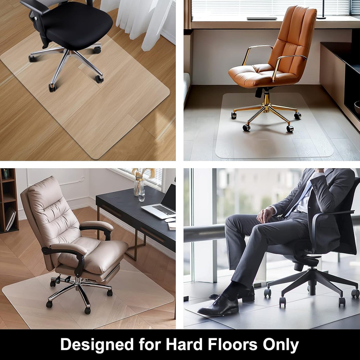 Kuyal Office Chair Mat for Hardwood Floor, 36'' x 48'' Rectangle Transparent Desk Thick Durable Chair Mat for Rolling Chairs, Easy Glide, Floor-Protector