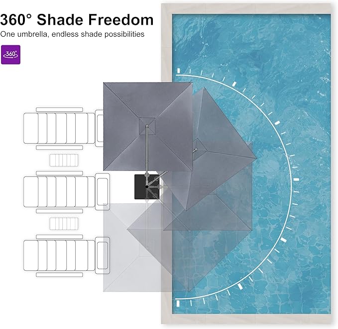PURPLE LEAF 9 FT Cantilever Patio Umbrella Outdoor Aluminum Offset Square Umbrella with 3 Years Fade Resistance Recycled Fabric and 360-degree Rotation for Deck Pool Garden, Graphite Grey