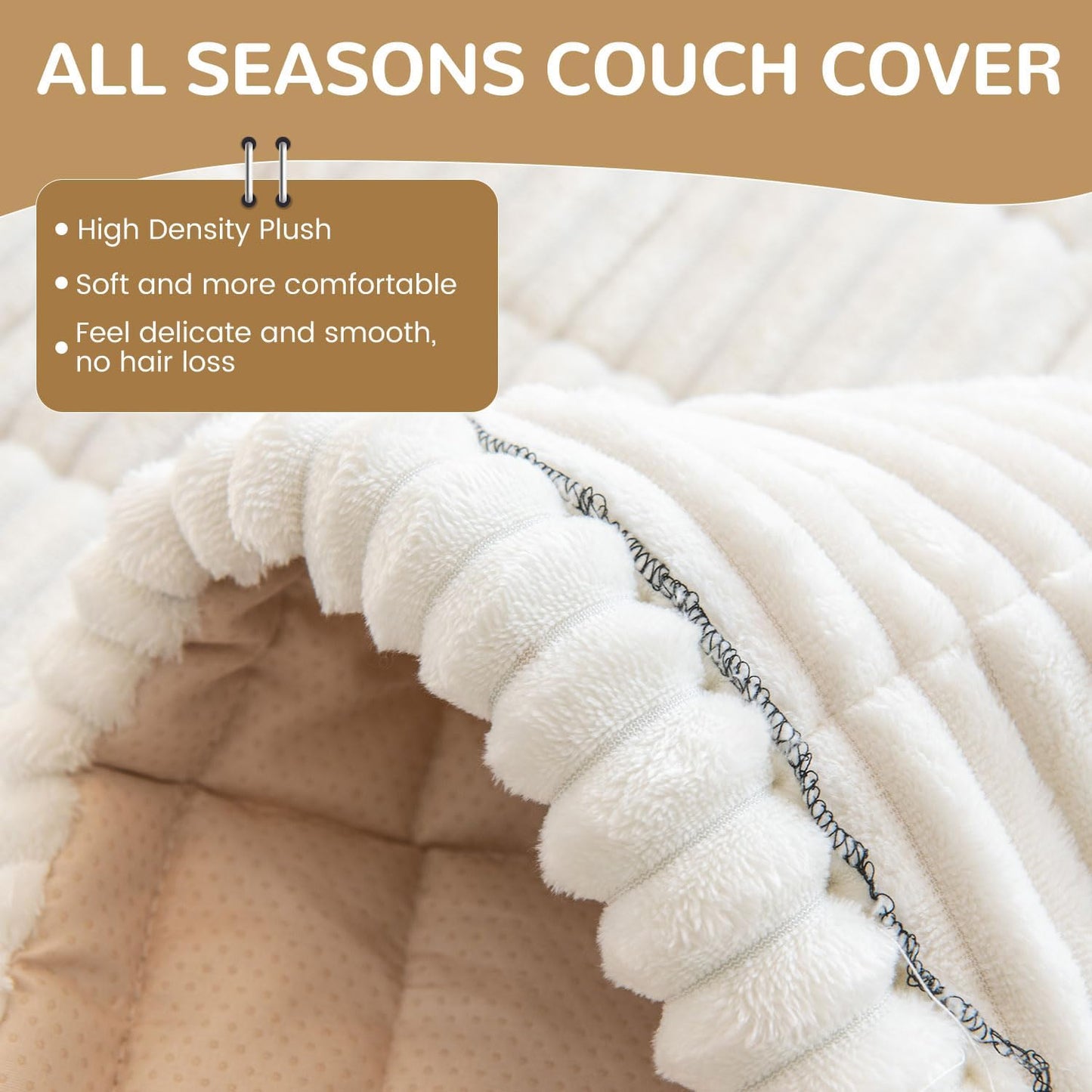 OTOB Sofa Covers for 3 Cushion Couch Washable, Fuzzy Non Slip Pet Friendly Couch Cover Protector Love Seat, All Seasons Soft Plush Furniture Bed Mats Sofa Slipcovers (Cream, 31.5" x 70.9'')