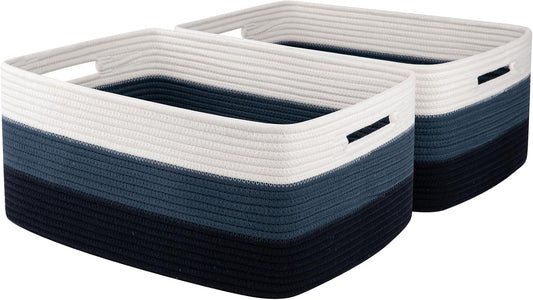 Large Storage Basket for Organizing, Woven Rope Basket for Shelves, Closet Organizer Bins for Clothes, Blanket, Toys, Baby Nursery Storage, 17.7" x 13" x 7.87", 2 Packs Gradient Blue