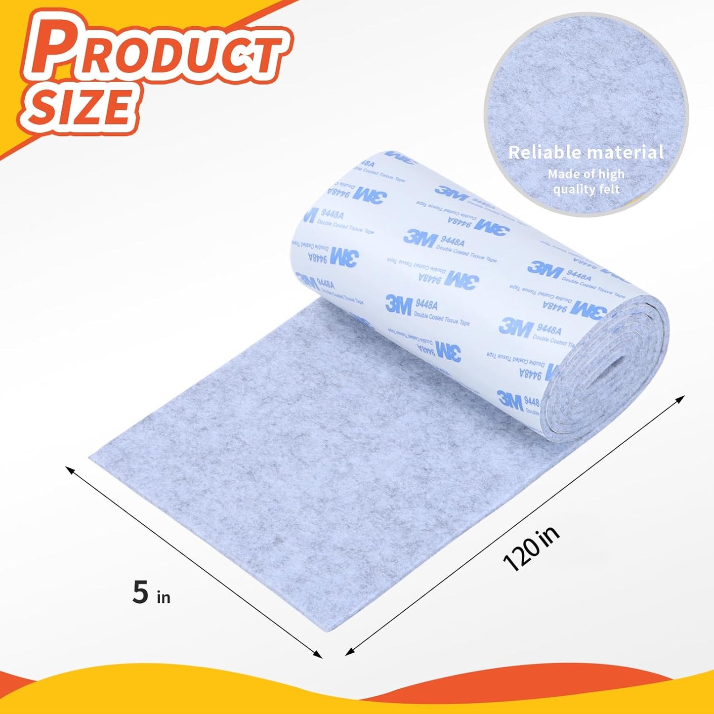 Felt Furniture Pads, Heavy Duty Felts Strip Roll with Adhesive Backing Felt Pads Furniture Feet Cuttable Felts Tape for Protecting Hardwood Floors(5 x 120 x 0.12 Inch, Gray)