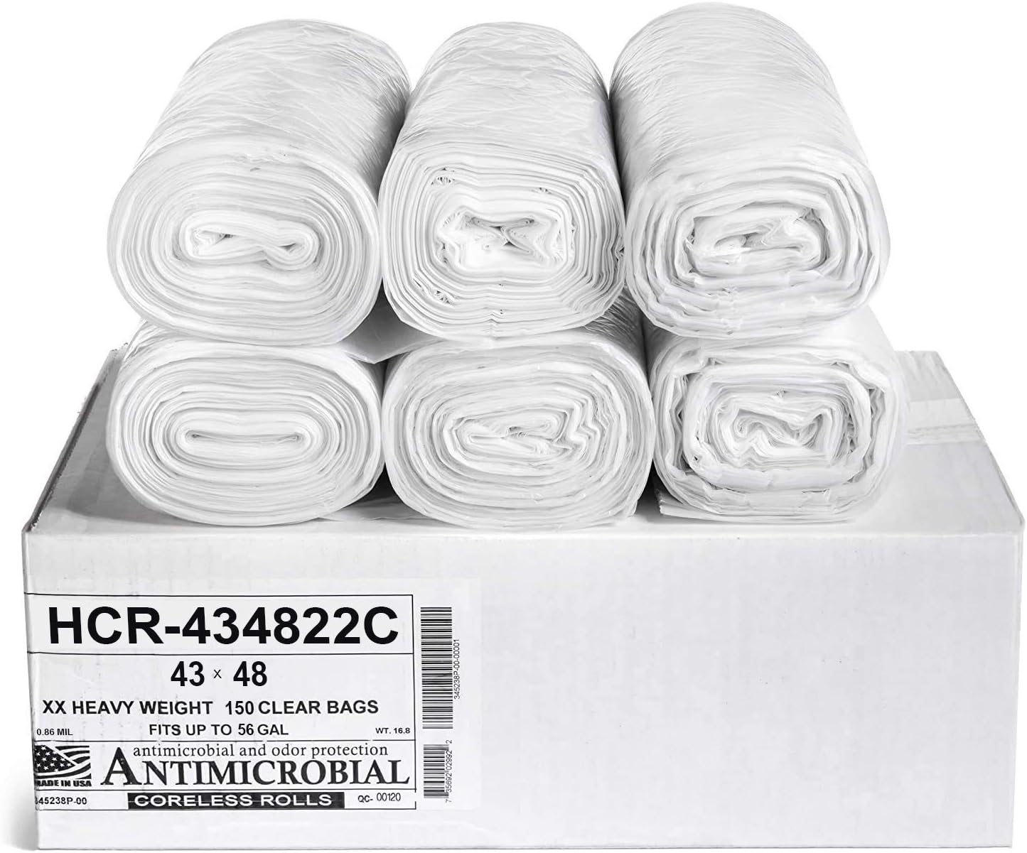 Aluf Plastics High Density Trash Bags, 56 Gallon, 150 Count, 22 Micron (eq), 43" x 48", Clear, for Bathroom, Office, Industrial, Commercial, Janitorial, Municipal, Recycling