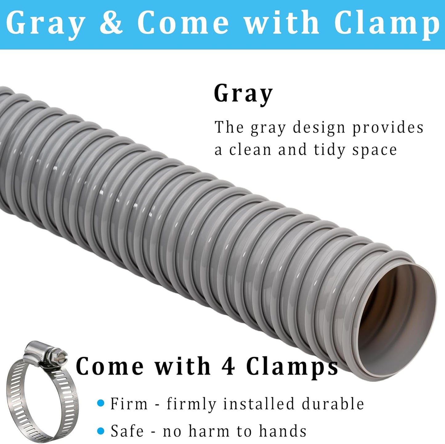Dust Collection Hose 1.5 in × 10 ft Heavy Duty Flexible PVC Reinforced Thicken Helix Suction Discharge Corrugated Pipe Hose for Fume Dust Collector Fitting Wood Chip Saw (1.5 inch gray hose)