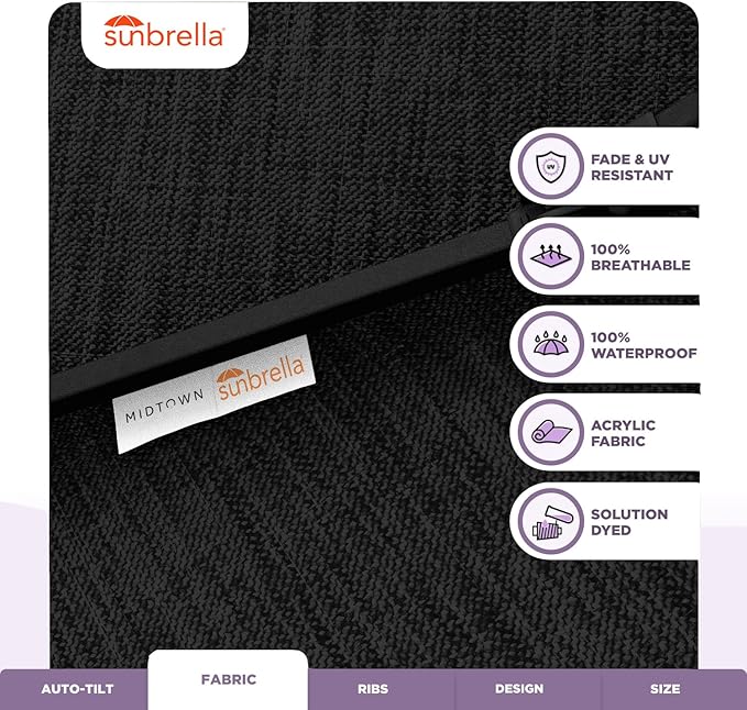 Midtown Umbrellas Sunbrella Umbrella 9 Feet Outdoor Umbrella With Spectrum Carbon Acrylic Fabric - Auto-Tilt Aluminum Frame Patio Umbrella For Backyard, Deck, Garden, Pool - Black Pole