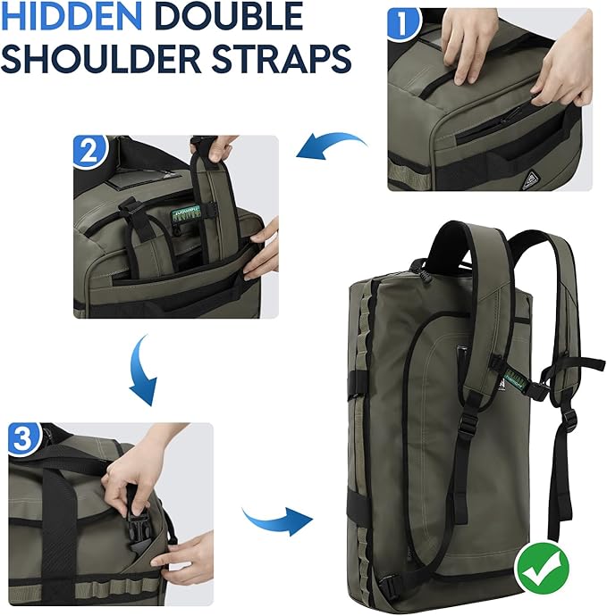 Haimont Large Duffle Bag for Men Women, Convertible Duffel Backpack, Heavy Duty Back Pack for Travel, Outdoor, Camping Hiking, Army Green 90L