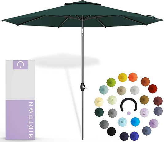 Midtown Umbrellas 10-Year-No-Fade - 10 Ft - UV Proof Forest Green Polyester Fabric - Umbrella Outdoor Patio, Aluminum Frame Large Patio Umbrella for Garden, Pool & Deck - Black Pole