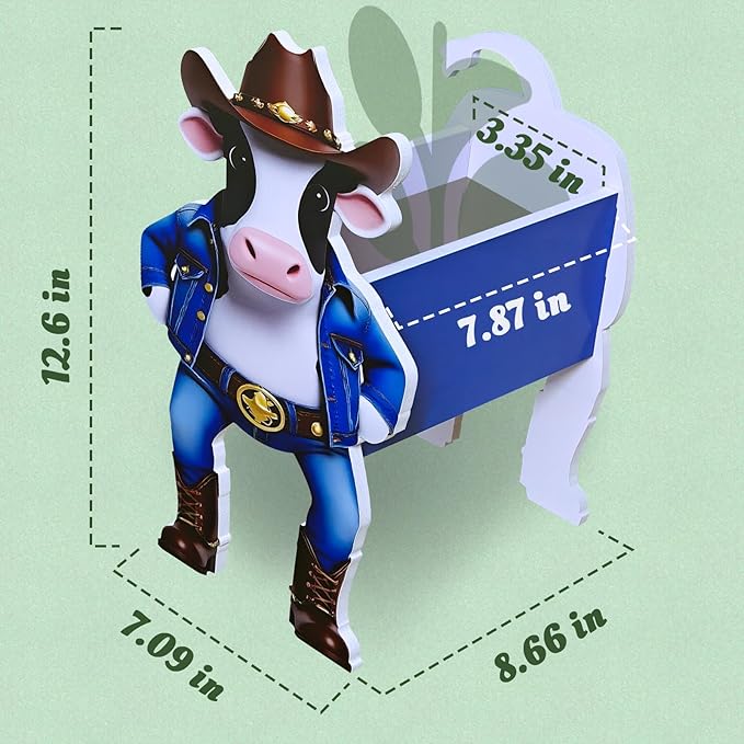 Cow Planter, Pet Shape Garden Pots Plant Pots for Indoor/Outdoor Gardens Decoration, Funny, Surprise Gifts/Souvenirs for Pet Lovers (Western Cowboy-Style Dairy Cow)