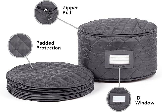 Covermates Keepsakes - Dish Storage - Padded Protection - ID Window - Stain Resistant - Machine Washable - China Storage, Slate