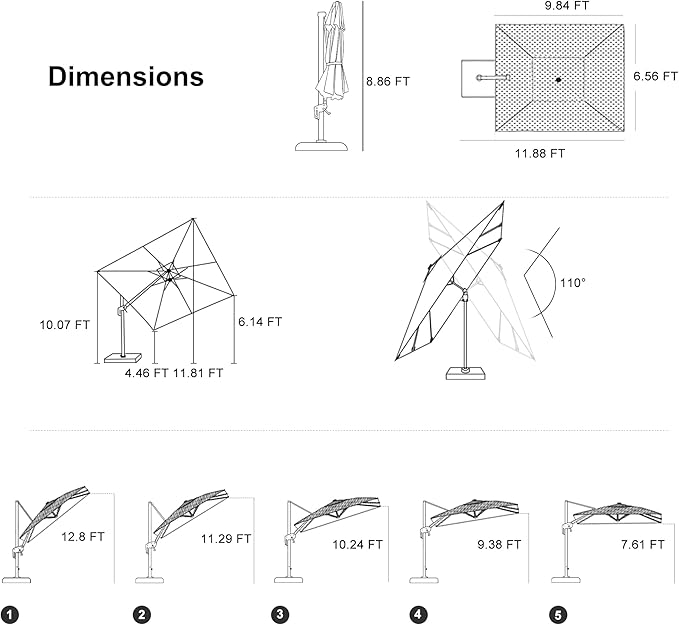 PURPLE LEAF 10' X 6.5' Left-right Tilting Outdoor Patio Umbrella Swivel Offset Cantilever Heavy Duty Rectangle Aluminum Umbrella with UV Resistant for Deck Pool Patio Backyard, Sand Dune