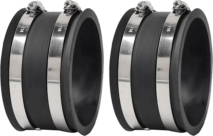TonGass (2-Pack) 4 Inches Outer Diameter Flexible Hose Cuff Coupler with Integrated 2 Dust Collection Hose Clamps, Rubber Vacuum Hoses Connector