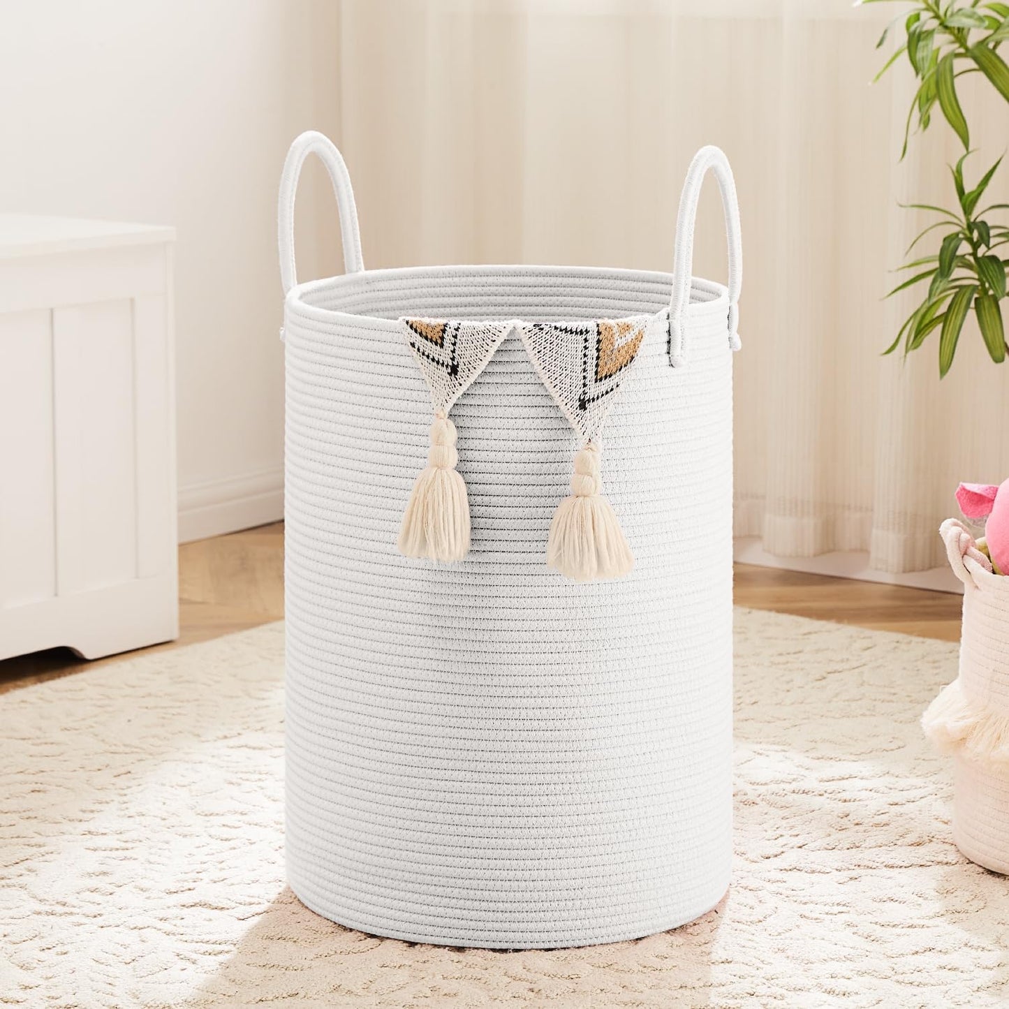 Laundry Basket,Woven Cotton Rope Laundry Hamper,80L for Decorative Storage of Dirty Clothes,Toys and Blankets in Bathroom,Baby Room and Living Room