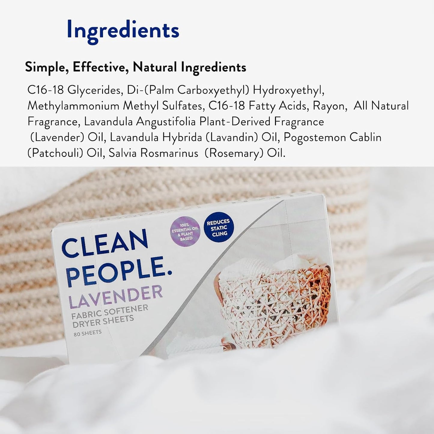 The Clean People Fabric Softener Sheets - Dryer Sheets - Softens & Removes Static - Vegan Laundry Softener With Essential Oils - Lavender, 120 Pack