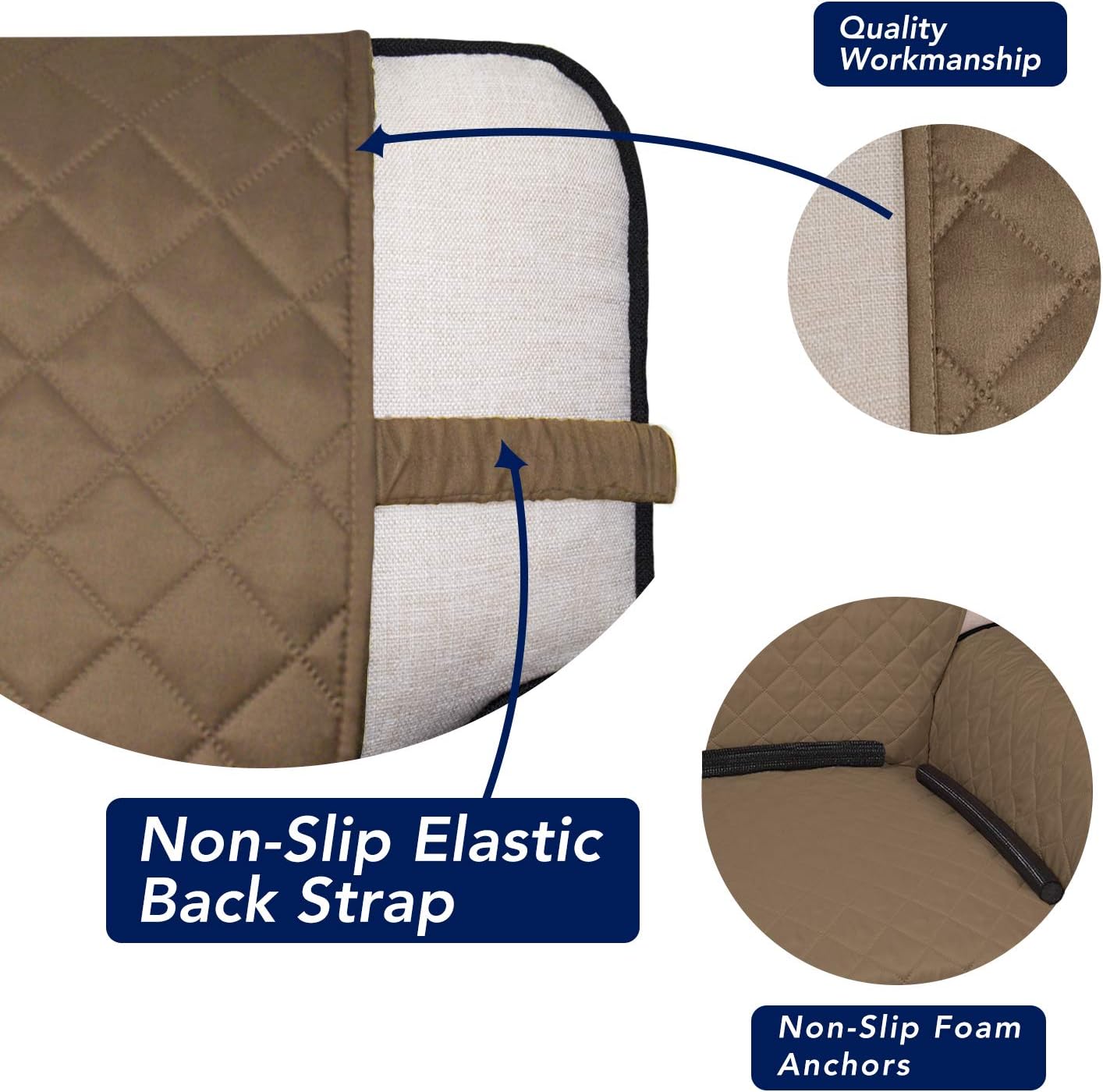 PureFit Reversible Quilted Sofa Cover, Water Resistant Slipcover Furniture Protector, Washable Couch Cover with Non Slip and Elastic Straps for Kids, Dogs, Pets (Sofa, Camel/Ivory)