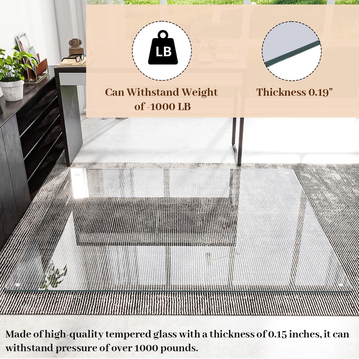 [Tempered Glass] 48" x 48" Glass Chair Mat, 1/5" Thick Office Chair Mat for Carpet or Hardwood Floor, Heavy Duty Hard Chair Mats with Round Corner and Polished Edge, Carpeted Floor Protector