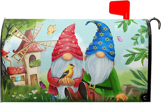 Sweet Gnome Mailbox Covers Magnetic Spring Gnomes Decorative Mailboxes Wraps Post Letter Box Cover Standard Size 21x18 Inch for Outdoor Garden Yard Home Decor Outside