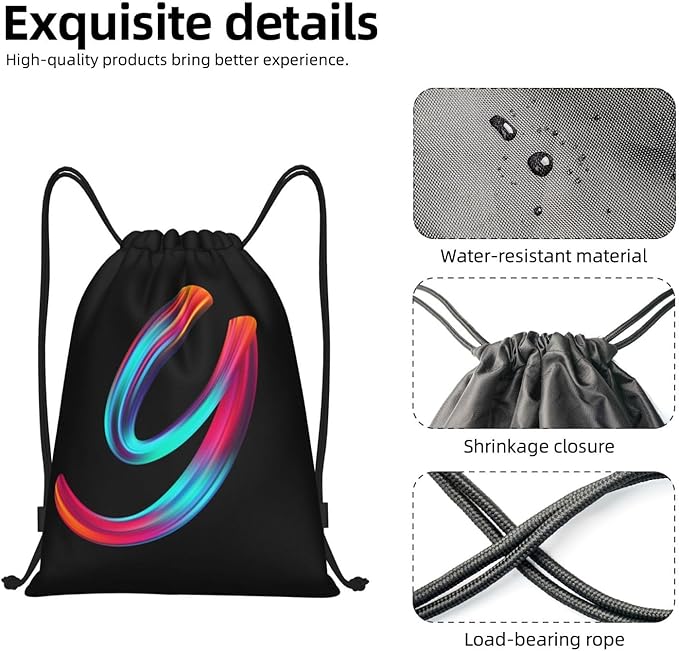 Drawstring Bags Initial Drawstring Backpack Sackpack Black Draw String Cinch Bags for Sports, Gym, Travel, Swimming, Beach, Camping, Rainbow Letter Y