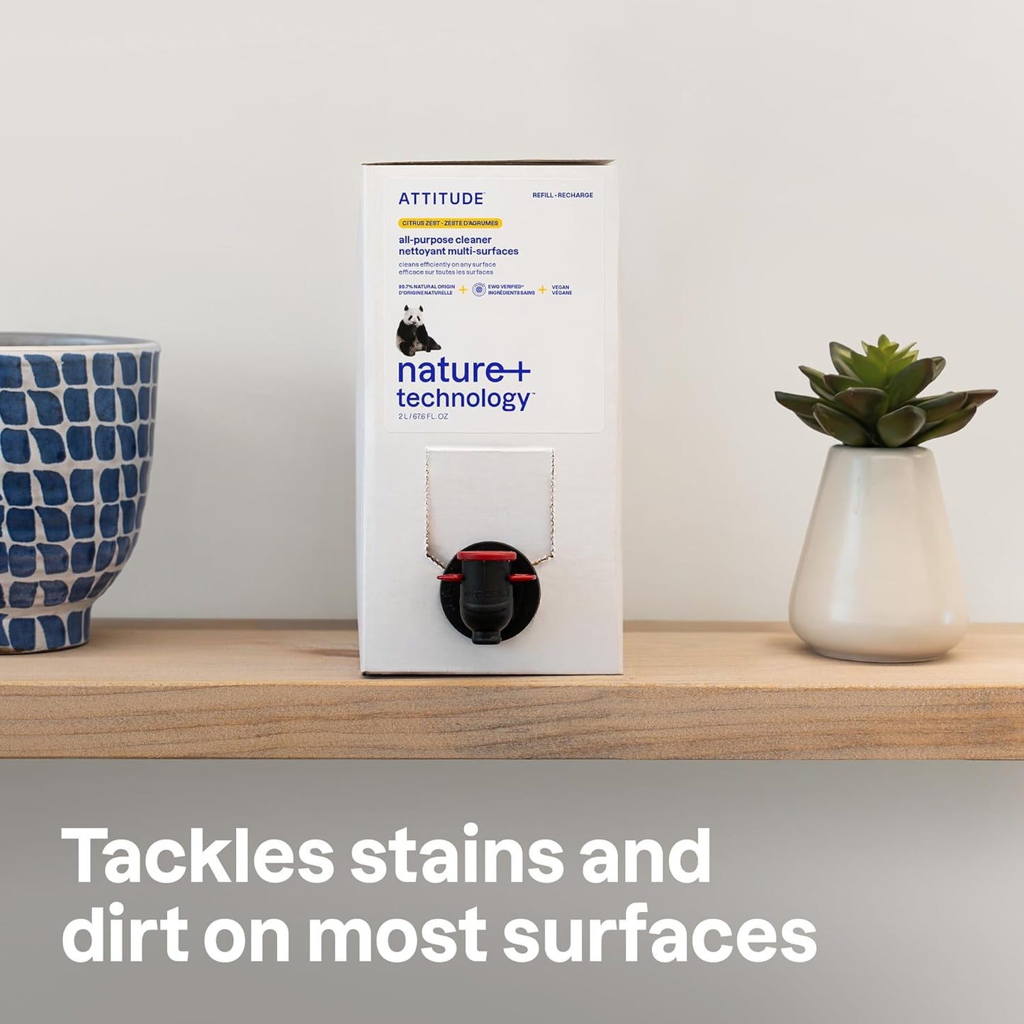 ATTITUDE All-Purpose Cleaner Refill, EWG Verified, Plant-Based & Vegan, Multi-Surface Cleaning Spray, Citrus Zest Scent, 67.6 Fl Oz