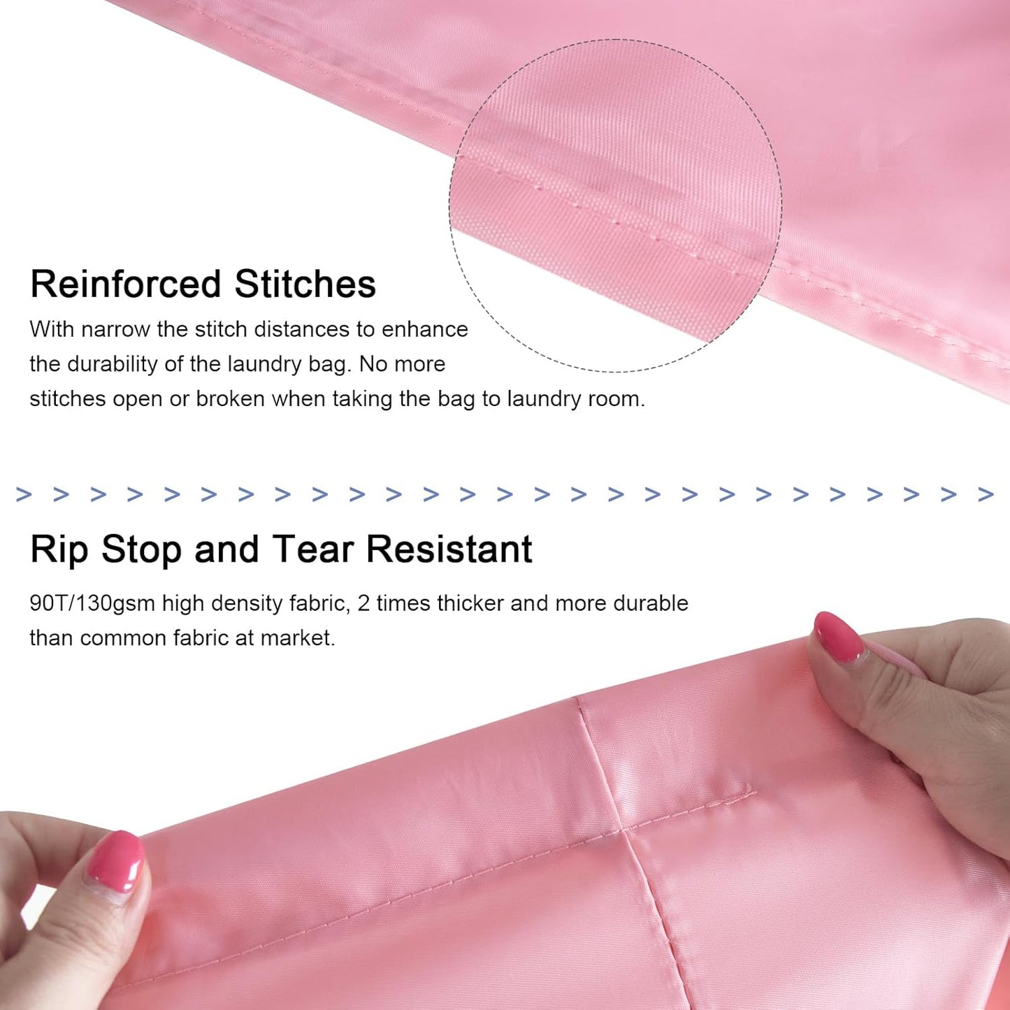 Polecasa Small Heavy Duty Laundry Bag with 130gsm Tear Resistant Fabric and Handles, Easy to Carry Durable Dirty Clothes Drawstring Bag, Perfect for College Dorm, Travel, 2 Pack 21”x24”,Pink