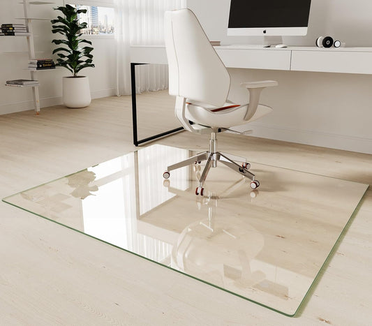 Koonmi Tempered Glass Chair Mat 46"x55" - Premium Office Chair Mat for Hardwood Floors & Low-Pile Carpet with 4 Non-Slip Pads - Thick Scratch-Resistant Surface