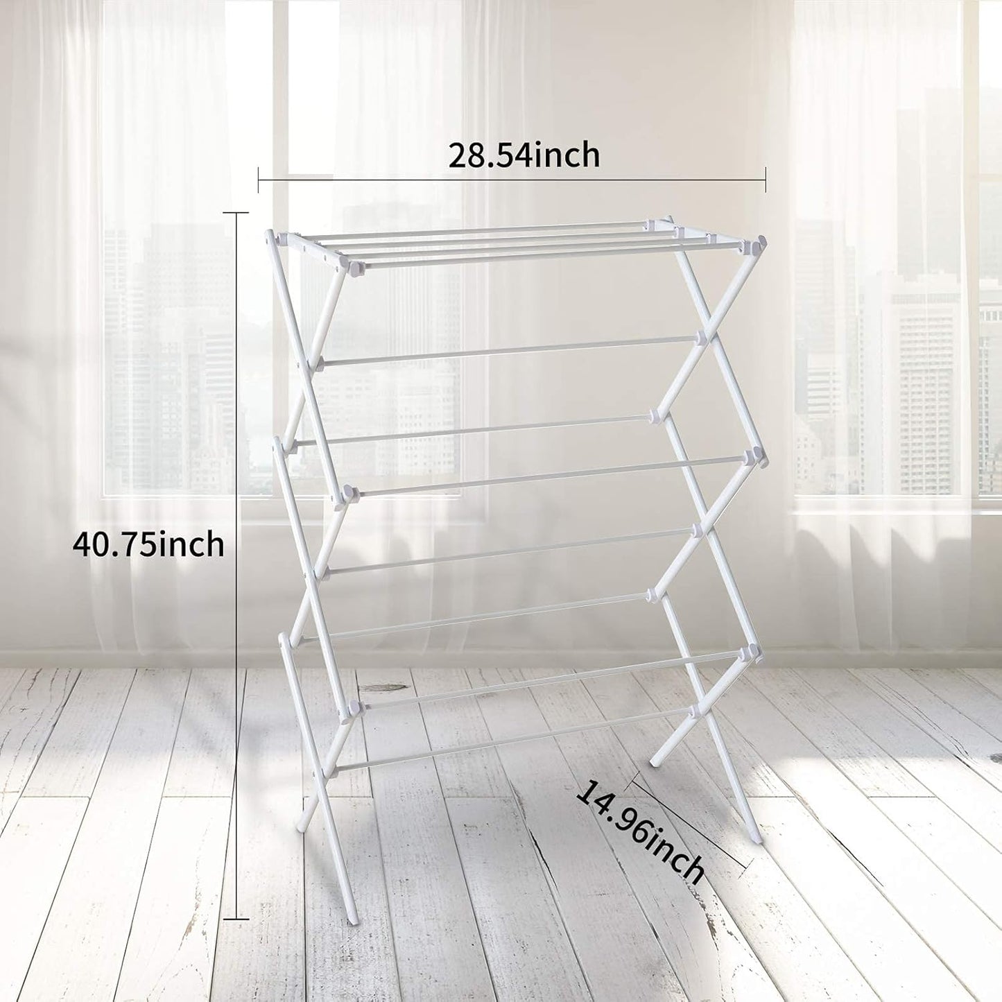3 Tiers Foldable Clothes Drying Rack, Vertical Laundry Rack Portable and Collapsible for Storage Indoor Outdoor, White