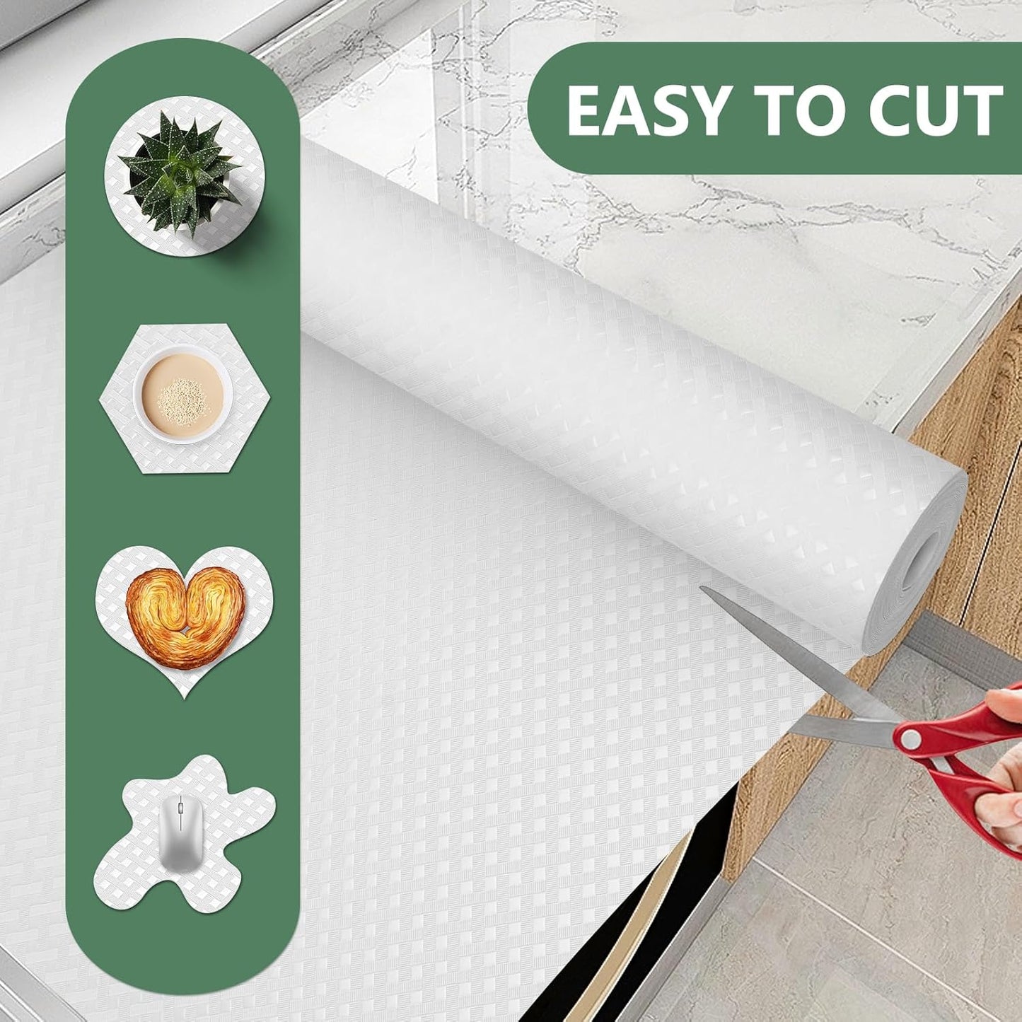 Shelf Liners, Non-Adhesive Drawer Liner, Waterproof & Oil-Proof Kitchen Cabinet Cupboard Liner Plastic EVA Material BPA Free Fridge Liner Mats Paper Protector for Shelves (White/12in x 240in)