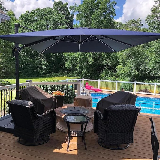 PURPLE LEAF Patio 9 Feet Cantilever Offset Umbrella with Base Outdoor Umbrella with 360-degree Rotation for Garden Deck Pool Patio Navy Blue