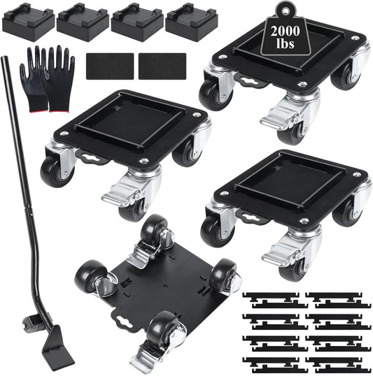 Furniture Movers with 4 Wheels,Heavy Duty Furniture Lift Mover Tool Set with 2000 lbs Load Capacity, Easy Sliders Dolly with Removable Side Guards&Brake, for Moving Appliance,Sofa etc