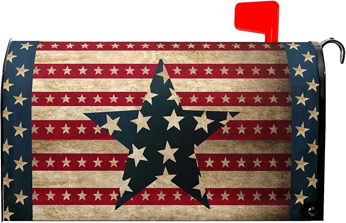 Happy 4th of July Magnetic Mailbox Cover Large Size 25.5x21inch Star Independence Day Post Letter Box Wrap Happy Holiday Dust-Proof Postbox Covers for Home Outdoor Garden Yard