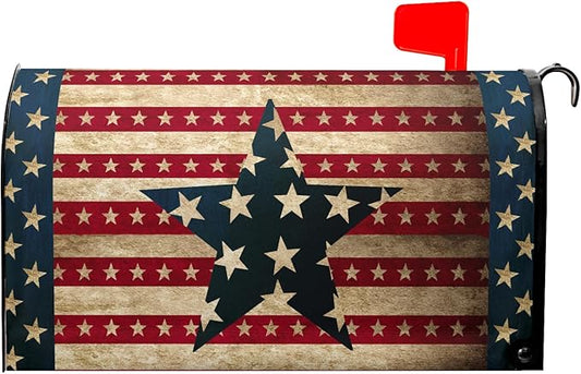Happy 4th of July Magnetic Mailbox Cover Large Size 25.5x21inch Star Independence Day Post Letter Box Wrap Happy Holiday Dust-Proof Postbox Covers for Home Outdoor Garden Yard