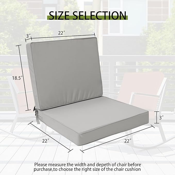 Outdoor Deep Seat Cushion Set 22" x 22", Water Repellent & Fade Resistant Cushion for Patio Furniture, Back & Seat Cushion with Removable Covers for Sofa, Couch, Light Grey