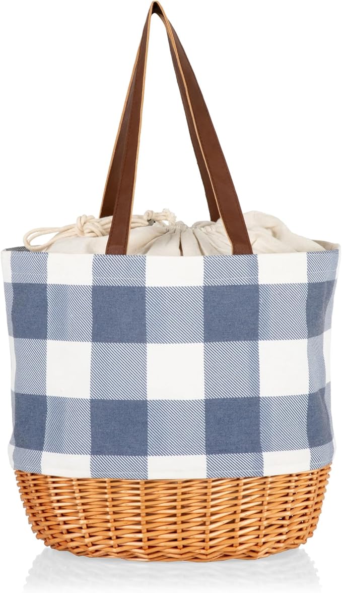 PICNIC TIME Coronado Canvas and Willow Basket Tote, Picnic Tote Bag, Beach Tote