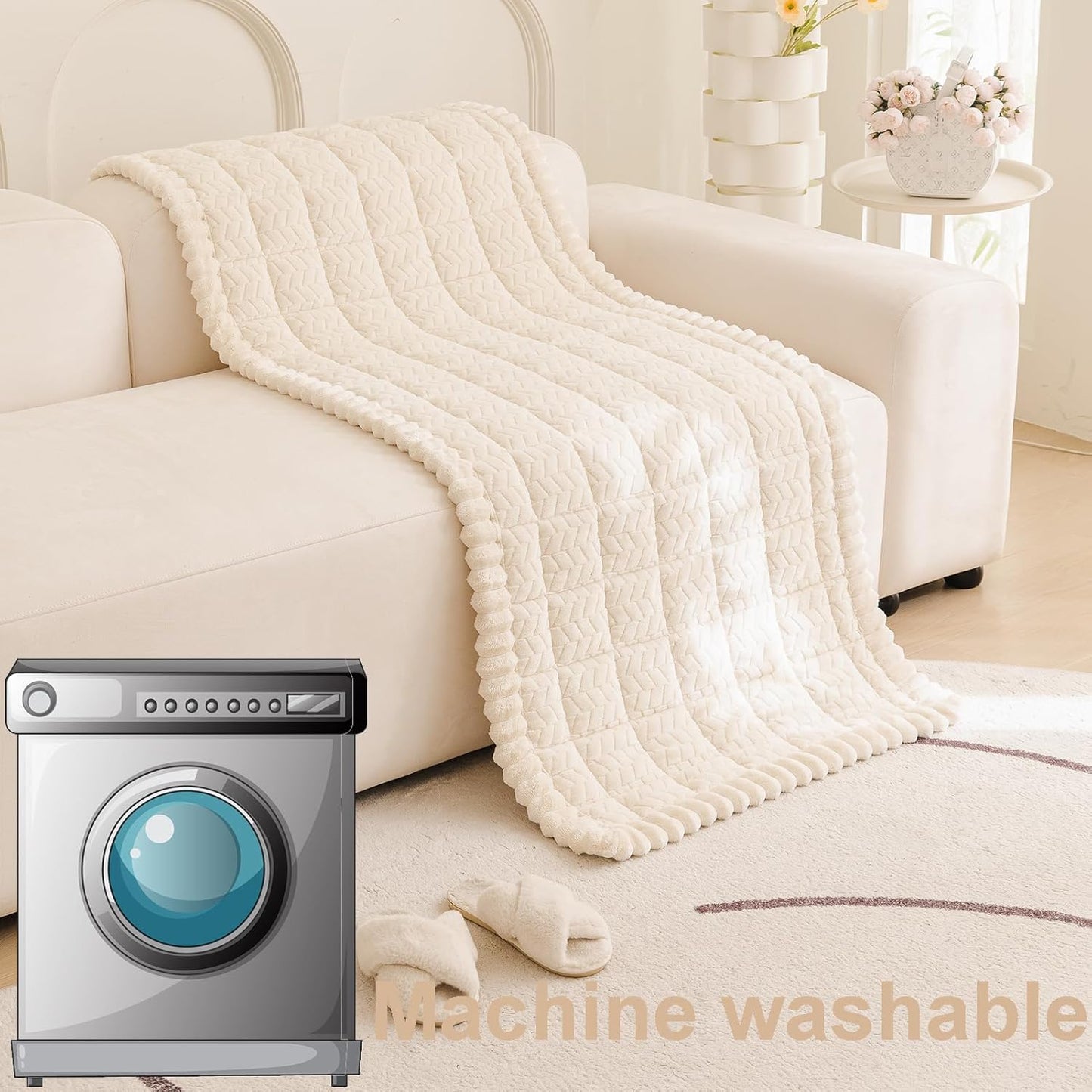 Mivnue Pet Couch Cover Protector Sofa Covers for Pets Washable Non Slip Couches and Sofas Dog Mat (Cream, 27.6" x 59.1")