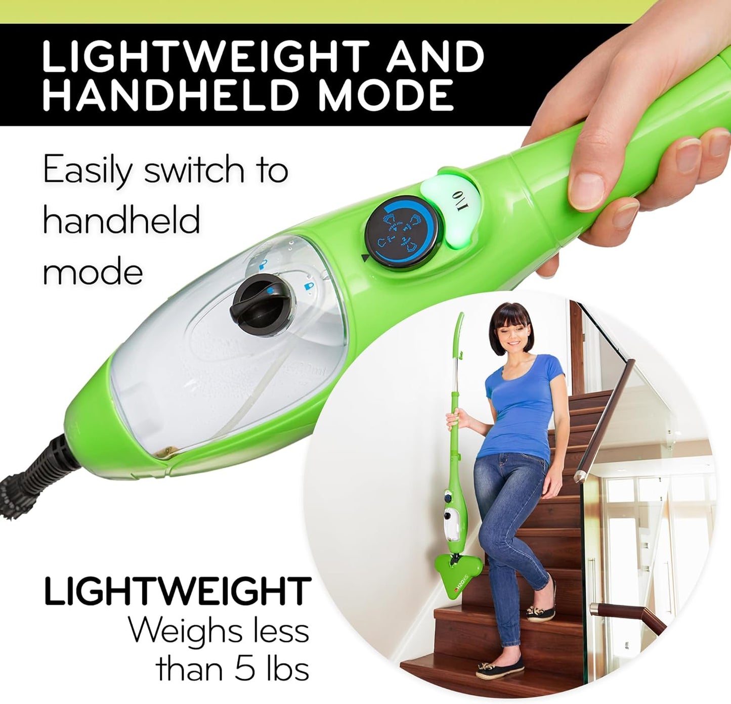 H2O X5 5-in-1 Multi-Purpose Steam Mop, Handheld Steam Cleaner, Adjustable Height, Removable Tank, Large Capacity, Rapid Heat Up, Steam Control, Lightweight, High Pressure