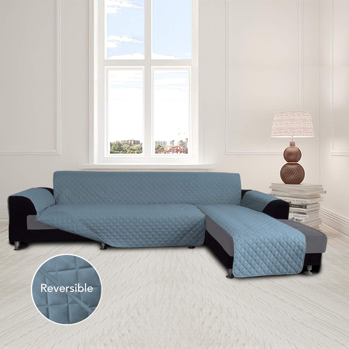 Easy-Going Sofa Slipcover L Shape Sofa Cover Sectional Couch Cover Furniture Protector Mat for Pets Dog Cat (Large, Light Blue/Light Blue)