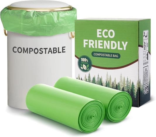 Compostable 8 Gallon Trash Bags Compost Small Garbage Bag Extra Thick 0.87 Mil for Kitchen Bathroom BPI Certified 30 Counts, Green