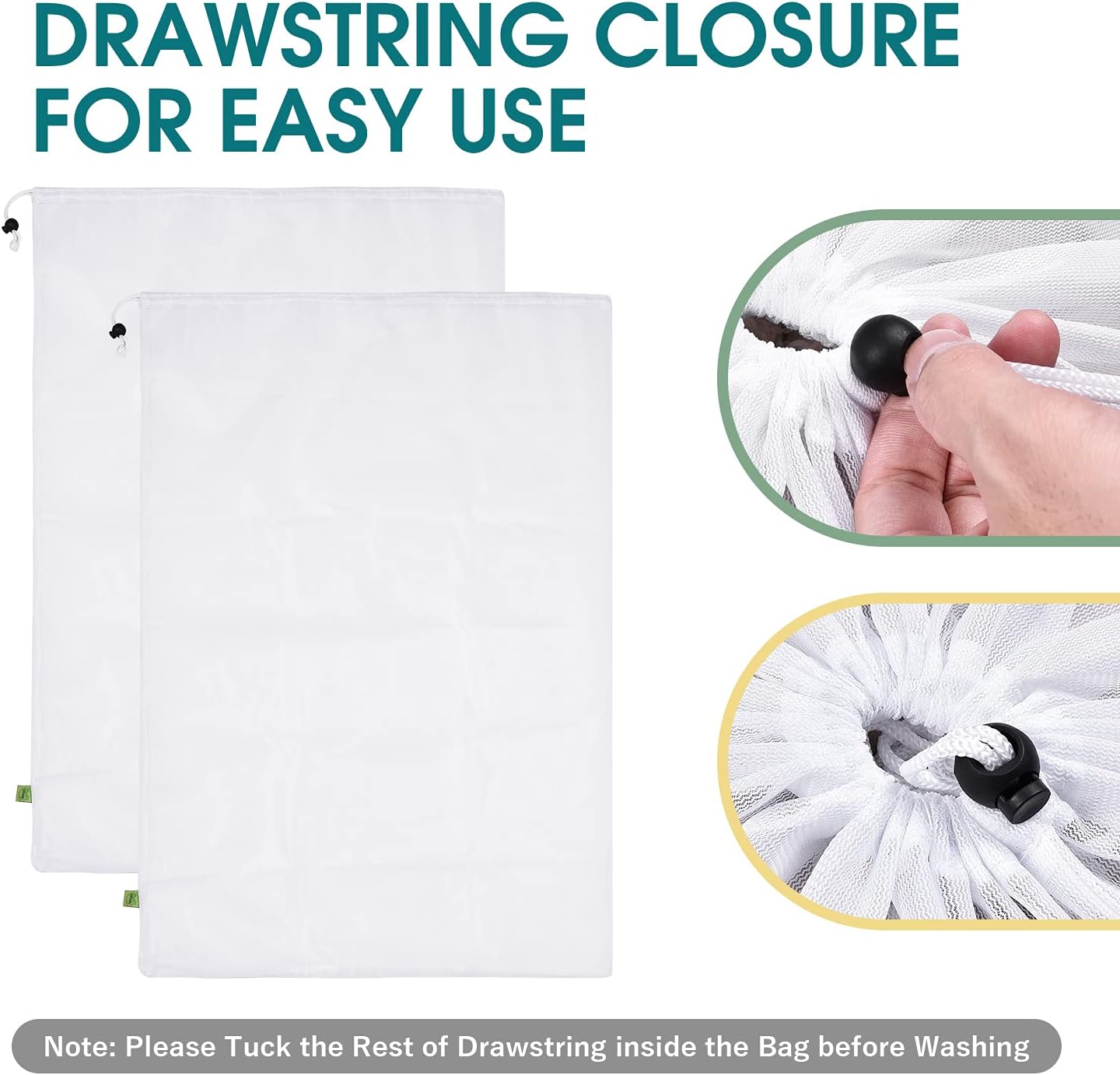 OTraki 2 Pcs Large Mesh Laundry Bags, 24X36 Inch Heavy Duty Drawstring Laundry Wash Bag, Dirty Clothes Laundry Hamper Liner Machine Washable Storage Bag for Travel Dorm Camp Hotel Beach White