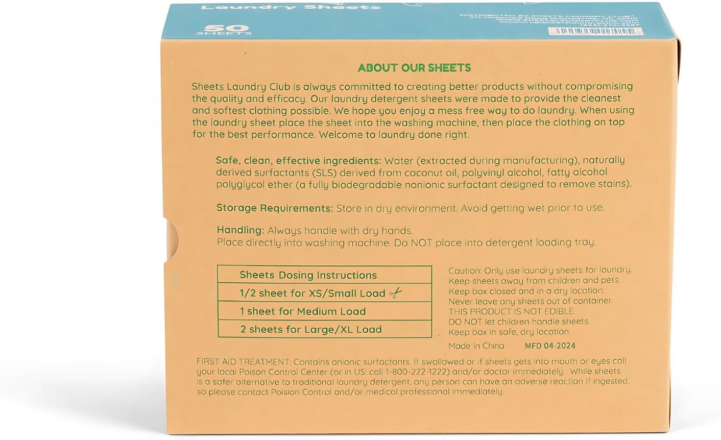 Sheets Laundry Club Laundry Detergent Sheets, 100 Loads - Fragrance Free Scent, Eco-Friendly, Quick-Dissolving Formula, Hypoallergenic, Septic Safe, Plastic-Free Packaging - 50 Sheets
