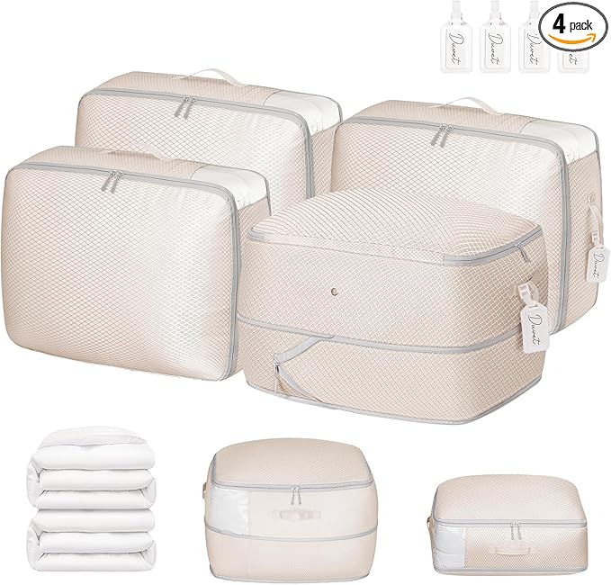 DIMJ Comforter Storage Bag 4 Pack - Blanket Storage Organizer Compression Bags, Large Capacity Ultra Space Saving Self Compression Organize for Bedding, Pillow, Duvet, Sheet Storage with Zipper Window