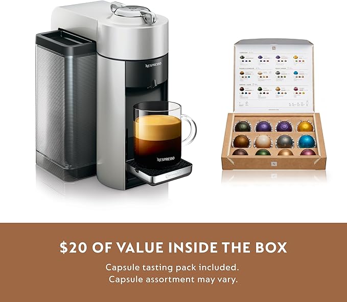 Nespresso Vertuo Coffee and Espresso Machine by De'Longhi, 1597 milliliters, Silver