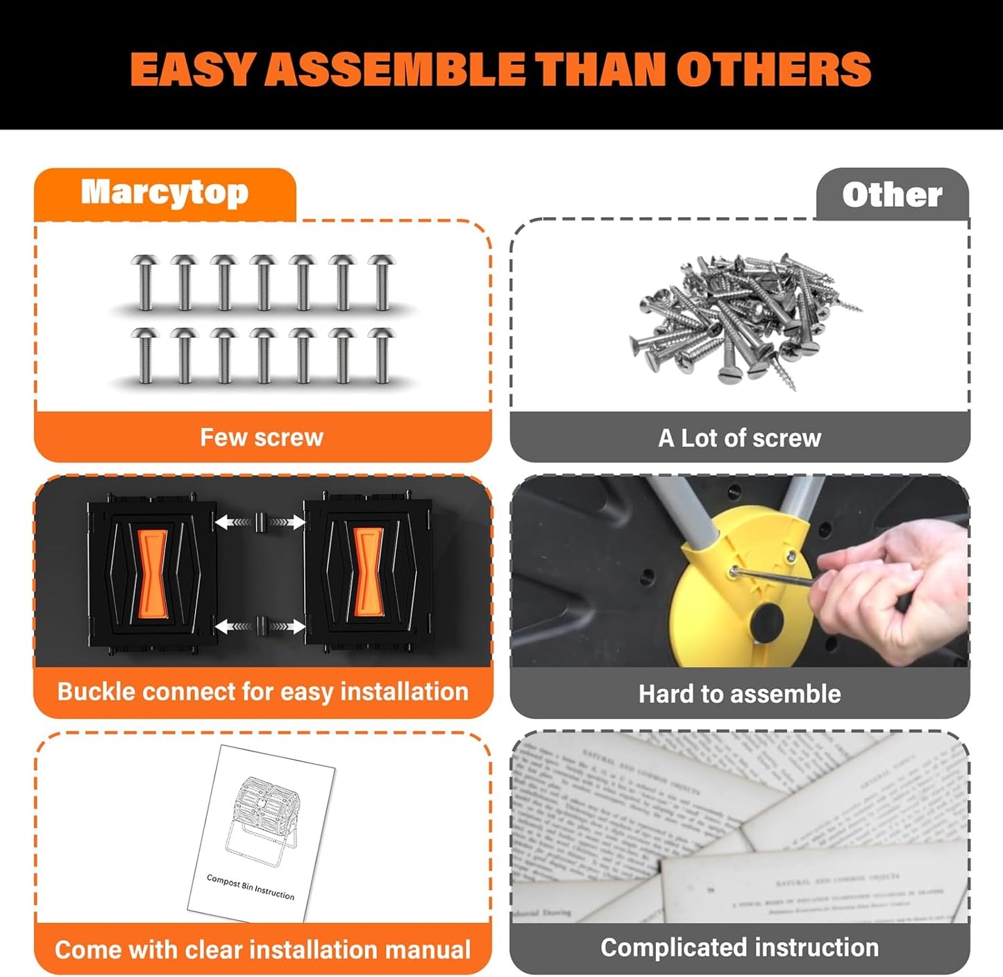 Compost Tumbler, Easy Assemble & Efficient Outdoor Compost Bin, 45 Gallon/170 Liter Large Dual Chamber Rotating Composter for Garden, Kitchen, and Yard Waste, Orange Door